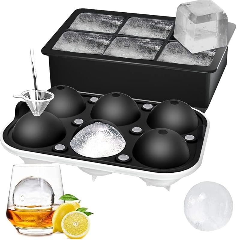 ROTTAY 2-Pack Ice Cube Trays - Sphere Ice Ball & Large Square Makers f