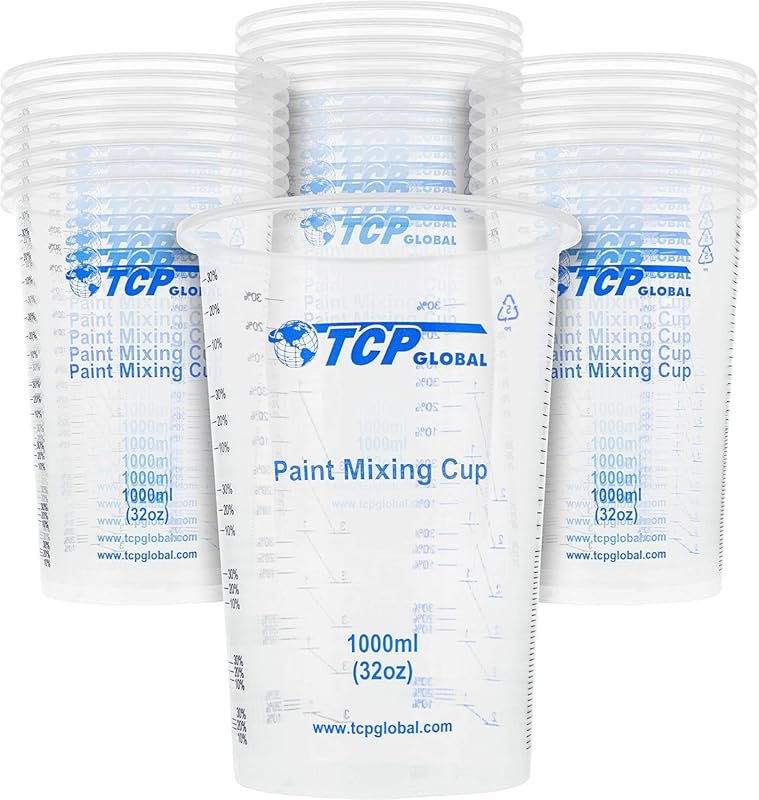 TCP Global 32oz Graduated Plastic Mixing Cups with 2:1,3:1,4:1 Ratios