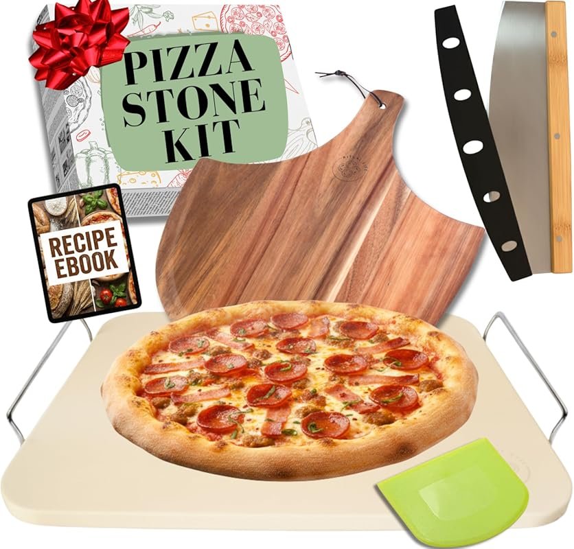 15-Inch Large Rectangular Pizza Stone for Oven and Grill with Handles,