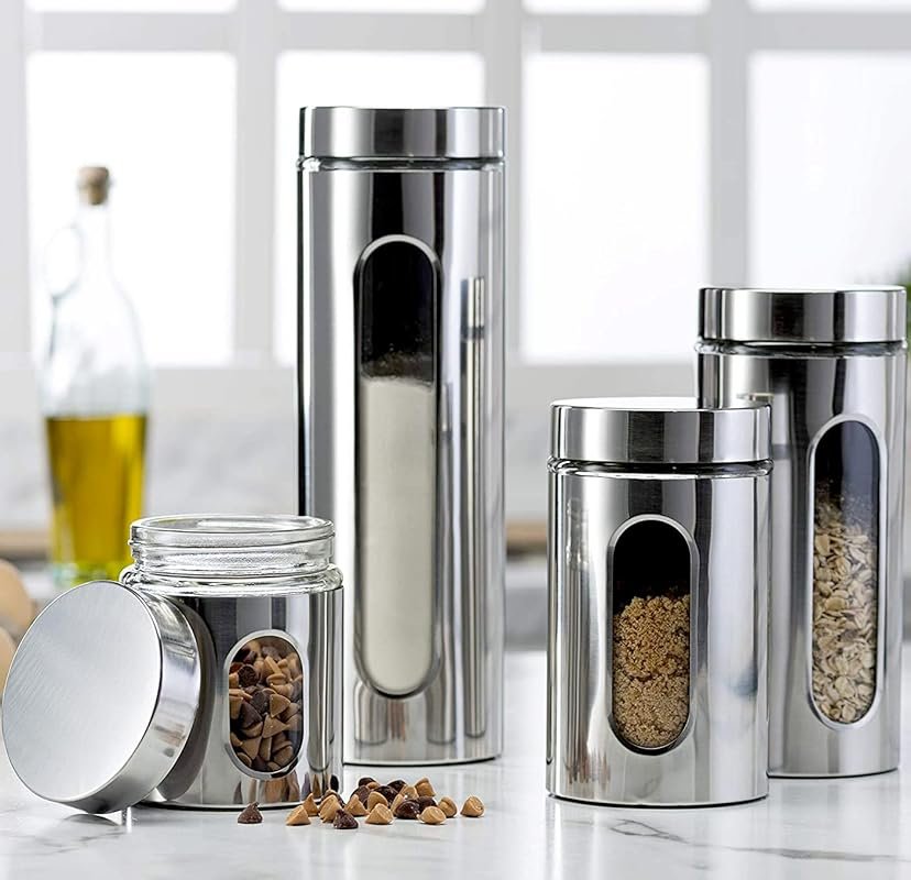 Quality 4-Piece Stainless Steel Canister Set with Glass Window Airtigh