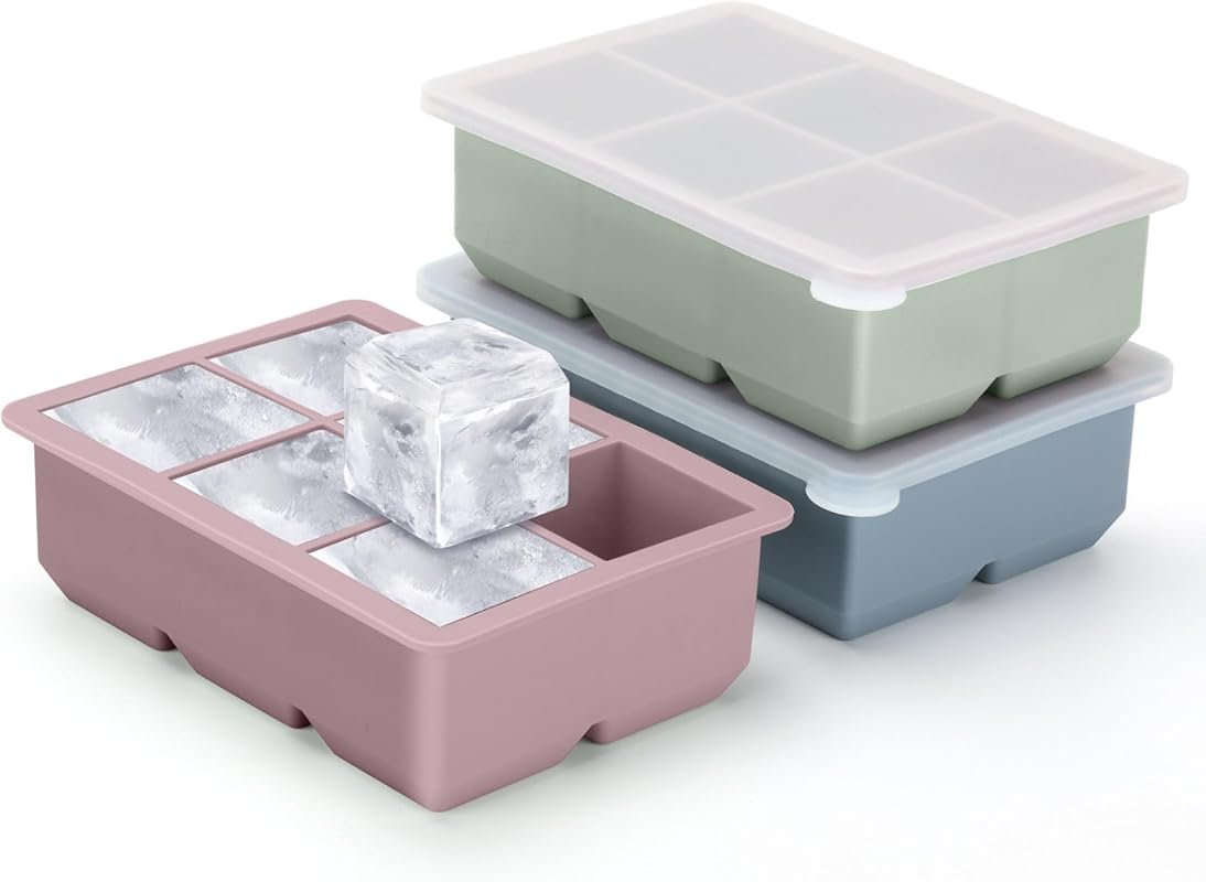 Excnorm Silicone Ice Cube Trays 3 Pack, Large Size Square Ice Cube Mol