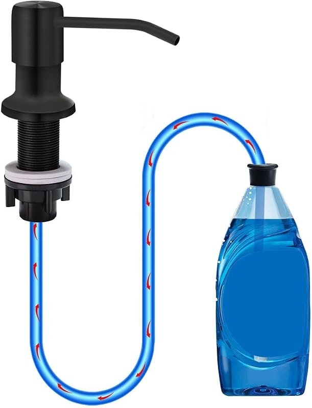 Black Countertop Soap Dispenser for Kitchen Sink with 47-Inch Silicone