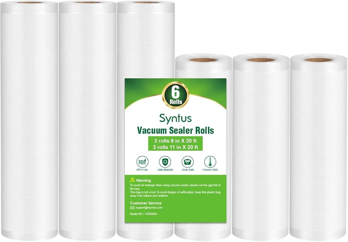 Syntus 6-pack vacuum sealer bag rolls 3 rolls 11x20ft and 3 rolls 8x20ft