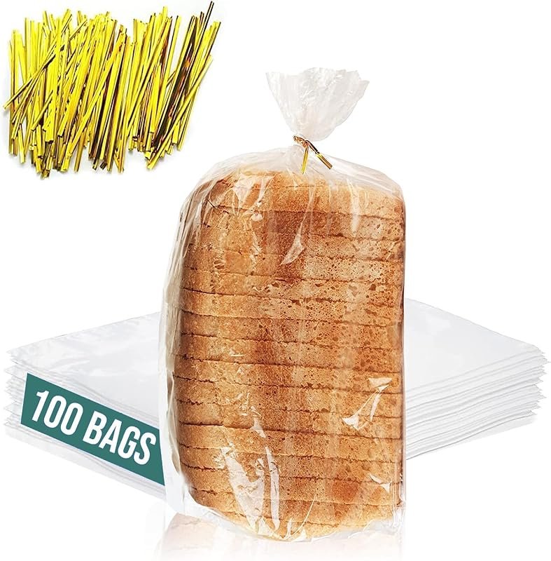 100-Pack Reusable Clear Plastic Bread Bags with Ties - Airtight Moistu