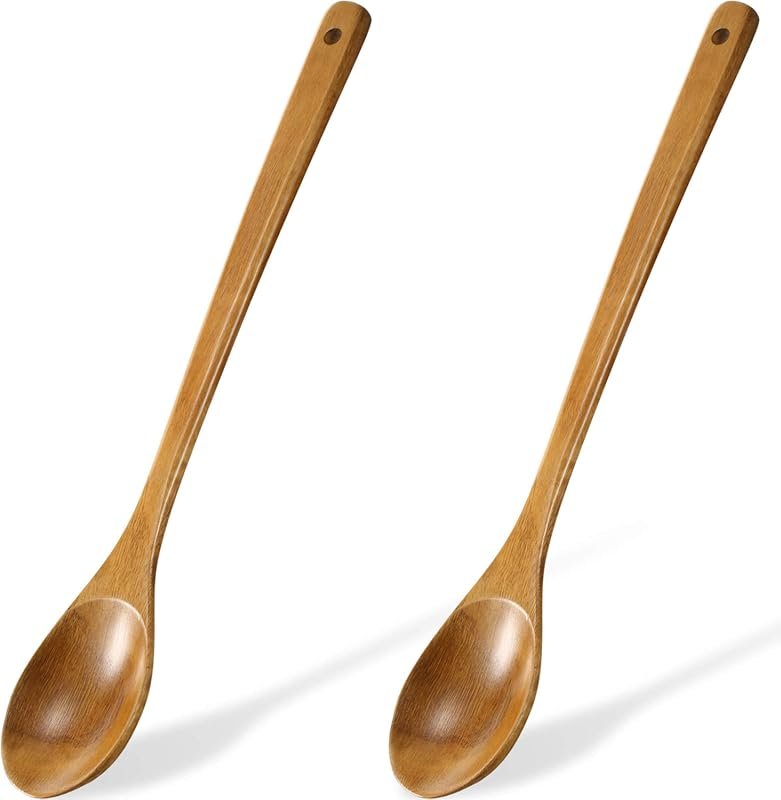 2-Piece 16.5-Inch Long Handle Wooden Mixing Spoons for Stirring, Mixin
