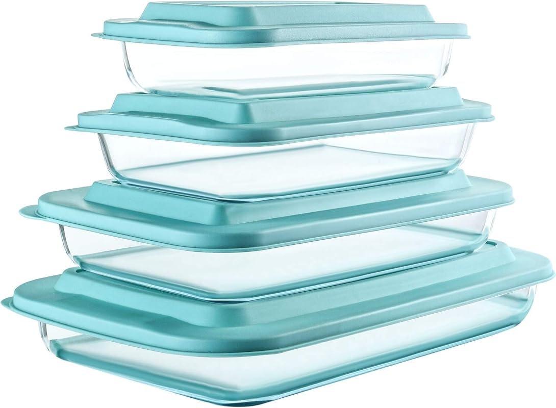 8-Piece Deep Glass Baking Dish Set Green