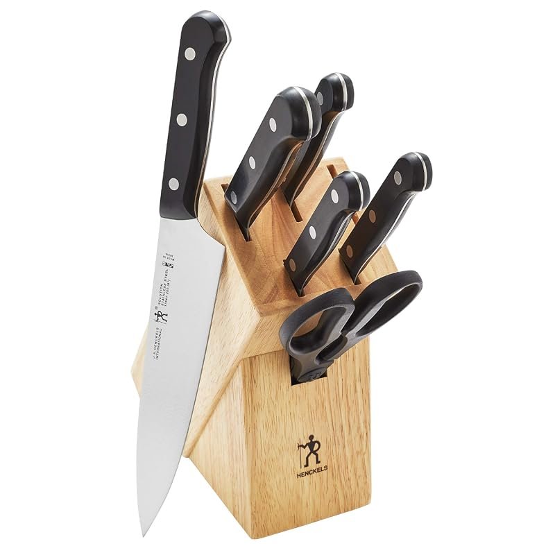 HENCKELS Solution Razor-Sharp 7-Piece Knife Set with Chef and Bread Knives, German Engineered, Brown Handles