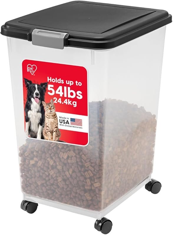 IRIS USA Airtight 54 lb Dog Food Storage Container, Wheels, Translucen