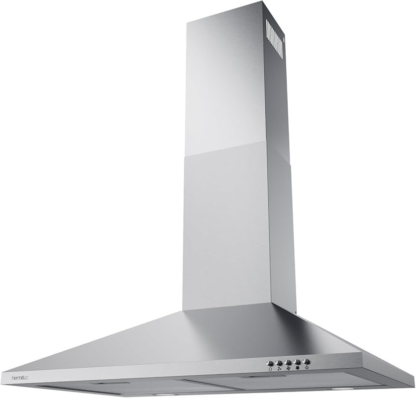 Hermitlux 30-Inch Wall Mount Range Hood, Stainless Steel, Ducted/Ductl