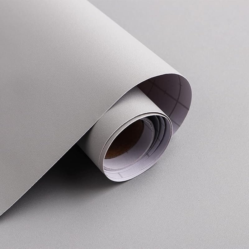 Solid Grey Peel and Stick Wallpaper, Matte Finish, 15.7x118 Inches Con