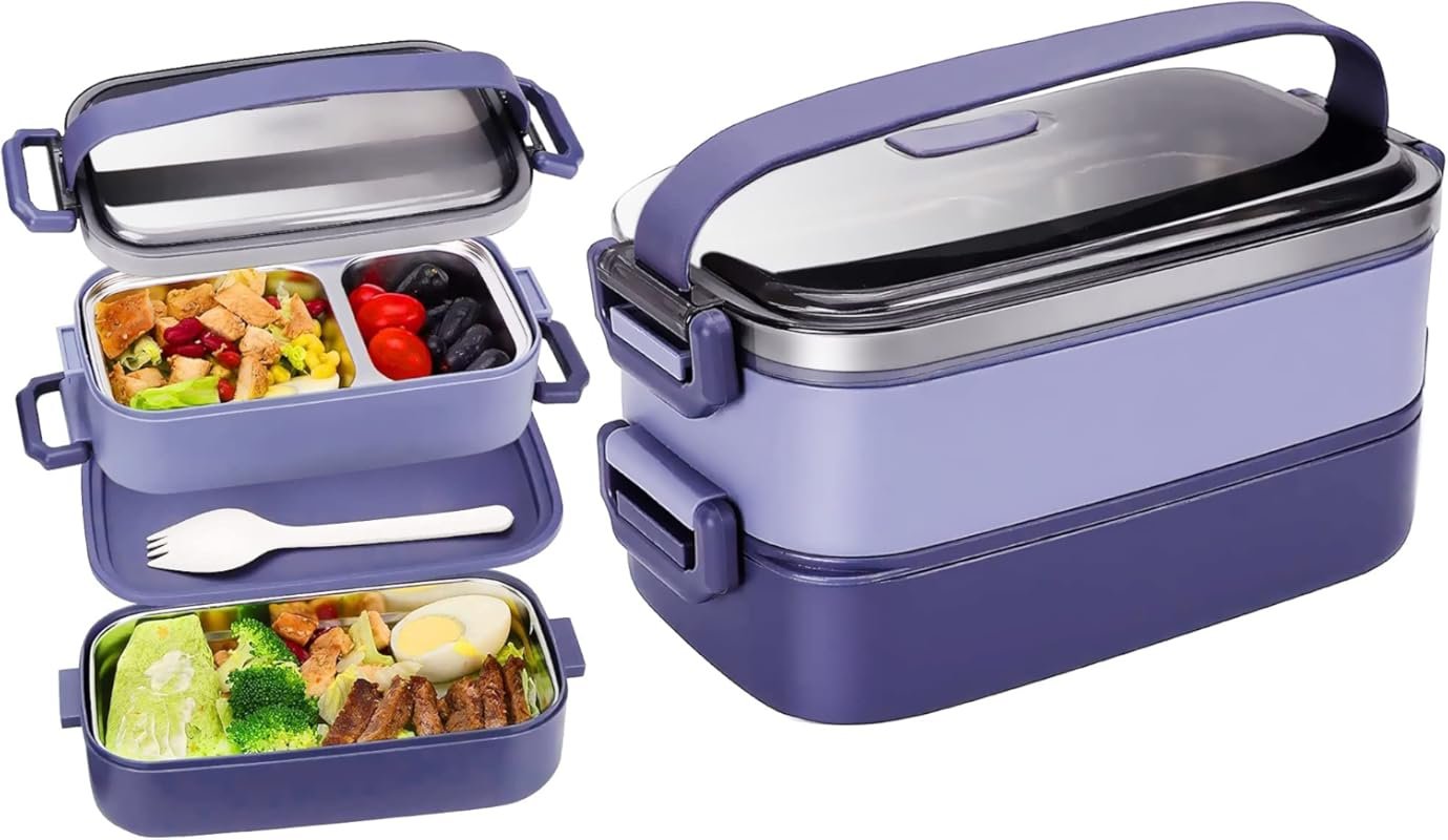 Japanese Stainless Steel Bento Box for Adults and Kids, Leakproof 2-La