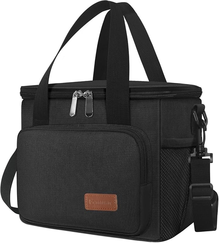 Femuar Reusable Insulated Lunch Box for Work - Leakproof Freezable Cooler Bag with Adjustable Shoulder Strap, Black