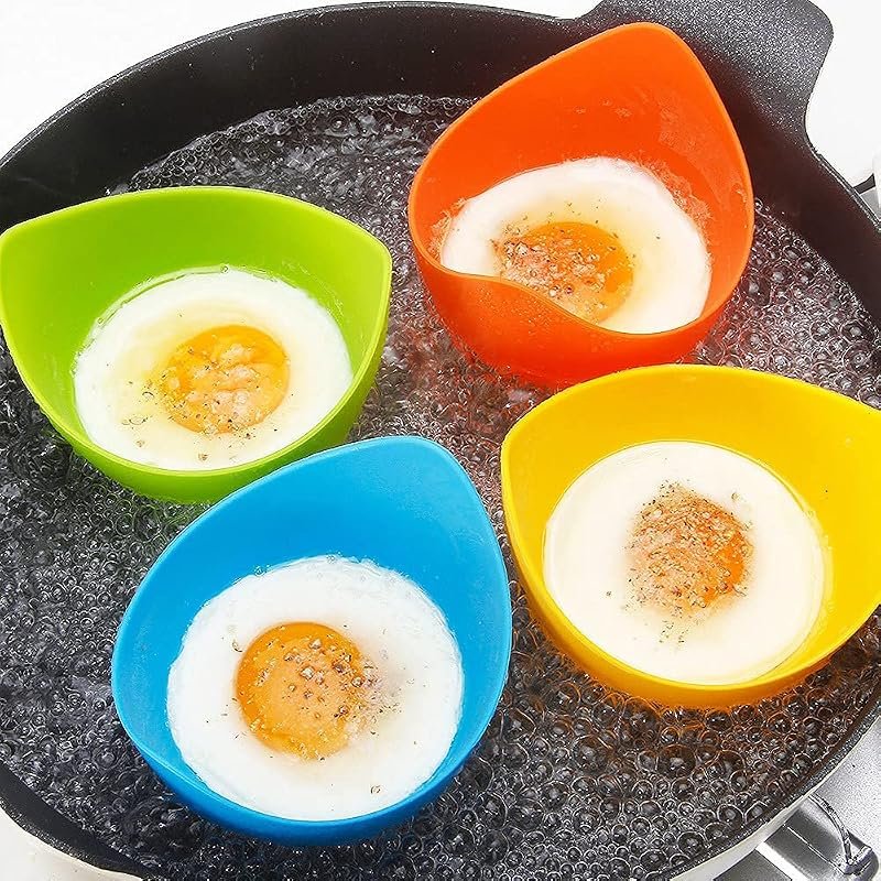 Silicone Egg Poacher Cups with Ring Standers, Egg Boiler Mold Cup for 