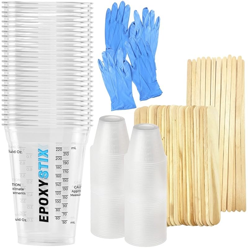 Pack of 25 10oz and 100 1oz Cups with 50 Sticks and 2 Gloves for Epoxy