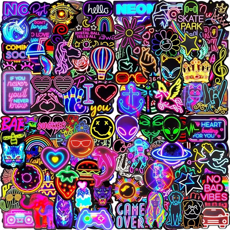 200 PCS Cool Neon Waterproof Vinyl Sticker Pack for Kids
