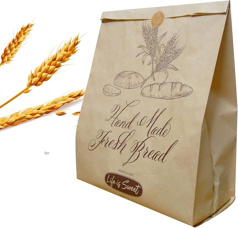 50 Pack 13.8x9.5 Inch Kraft Paper Bread Bags with 50 Stickers, Eco Friendly