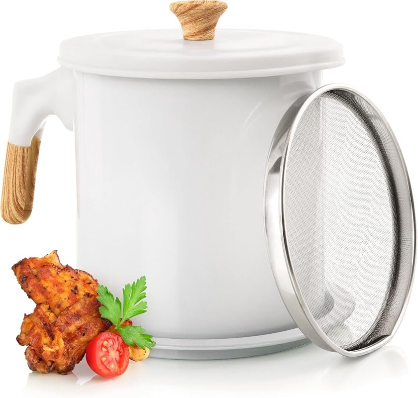 MyMoon Home 1.4L Iron Bacon Grease Container with Strainer, Non-Stick,