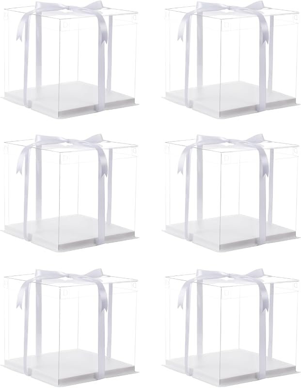 XININSUN 6 Pack Clear 6 Inch Cake Boxes with Ribbon for Christmas Bake