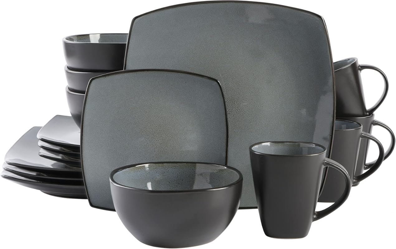 Gibson Elite Soho Lounge Square Reactive Glaze Stoneware Dinnerware Se