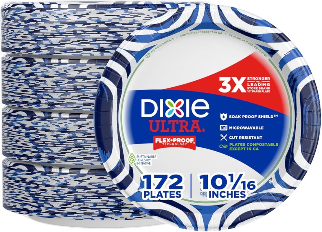 Dixie Ultra Large Paper Plates 10 Inch 172 Count (4 Packs), 3X Stronge