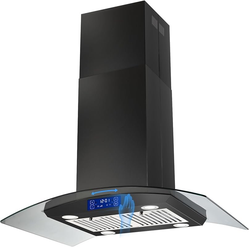JOEAONZ 36 Inch Island Range Hood 700 CFM, Black Painted Stainless Ste