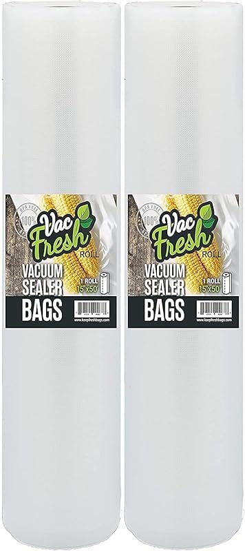 Vac Fresh 15x50 Vacuum Sealer Rolls 2-Pack, 3.5 Mil Thick Large Bags f