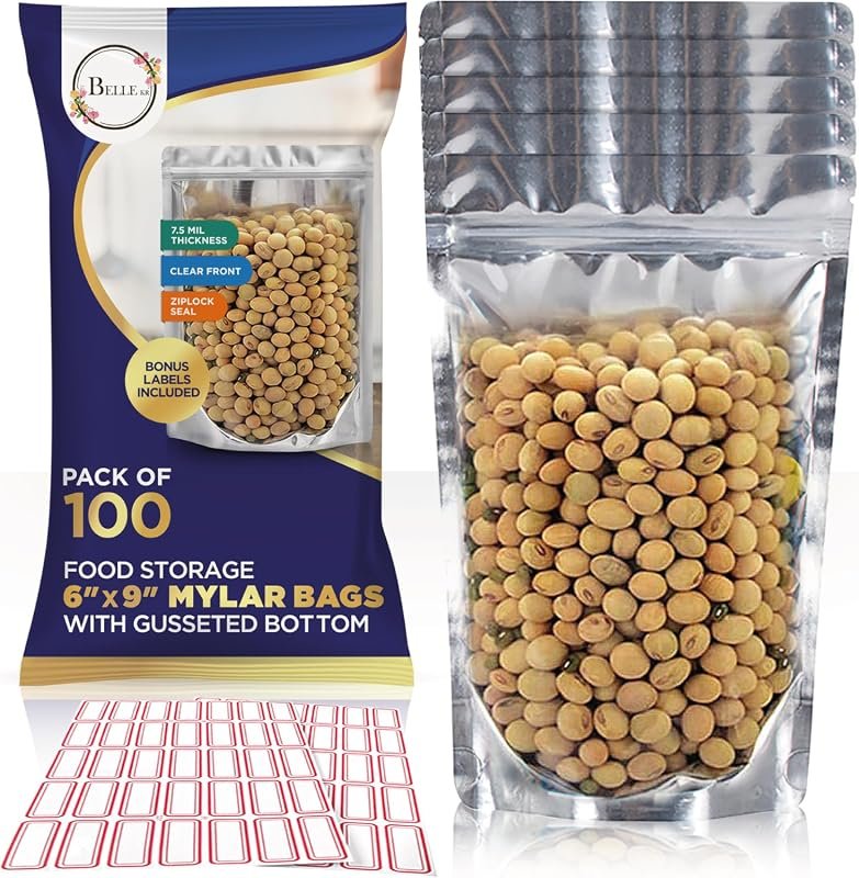 BELLE KR 100-Pack 6x9 Mylar Bags, 7.5 Mil Thick Stand-Up Pouches with