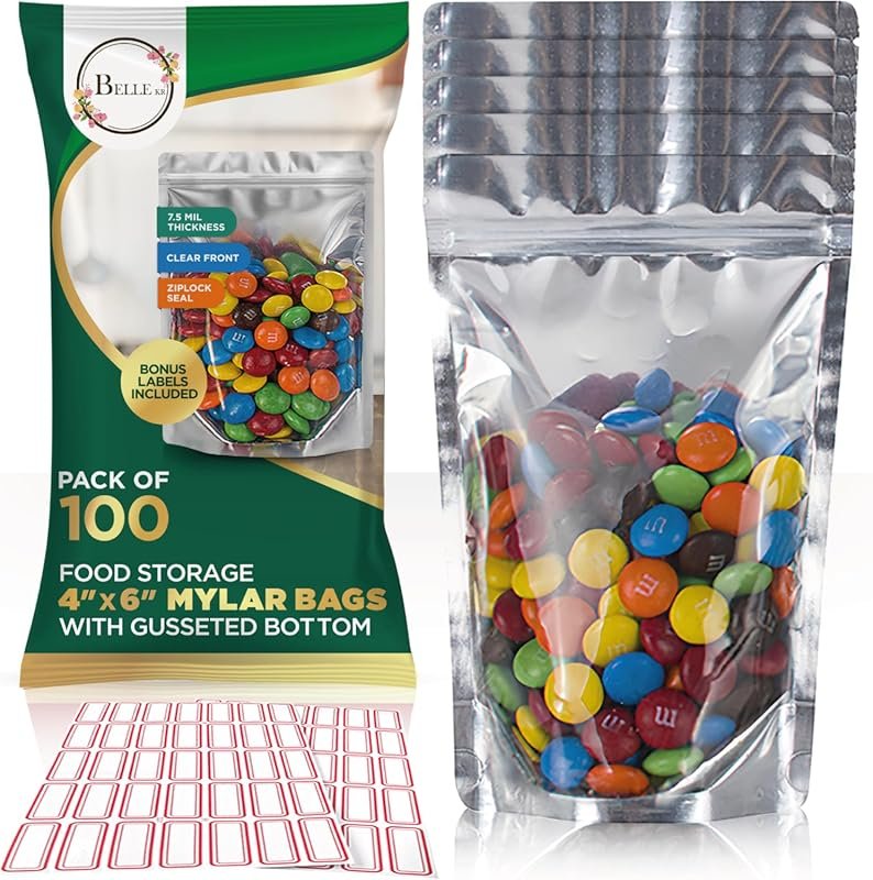 BELLE KR 100-Pack 4x6 Mylar Bags, 7.5 Mil Thick Stand-Up Pouches with