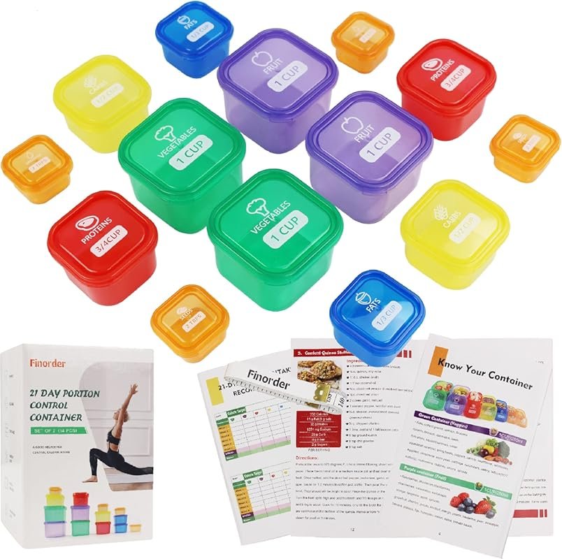 Finorder 14-Piece 21 Day Portion Control Container Kit with Complete G