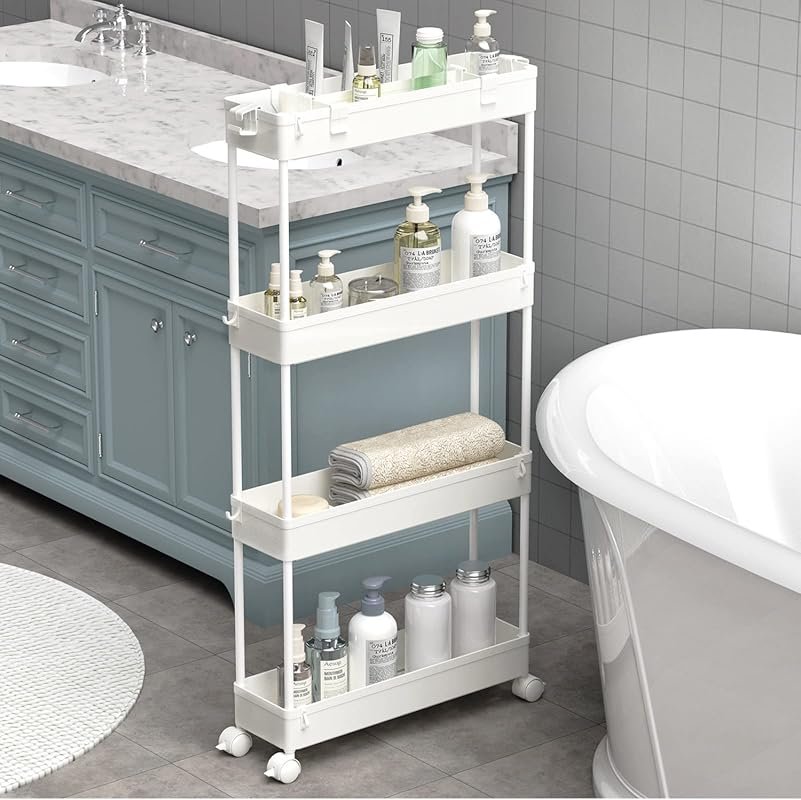 SPACELEAD Slim Storage Cart 4 Tier Bathroom Organizer Rolling Shelving
