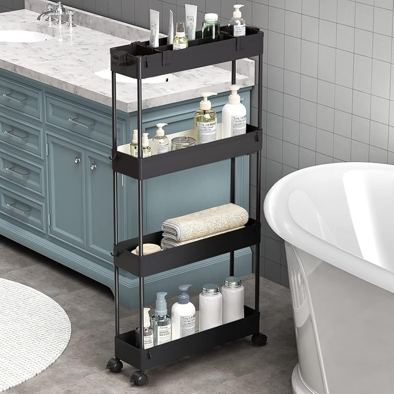 SPACELEAD Slim Storage Cart 4 Tier Bathroom Organizer Rolling Shelving