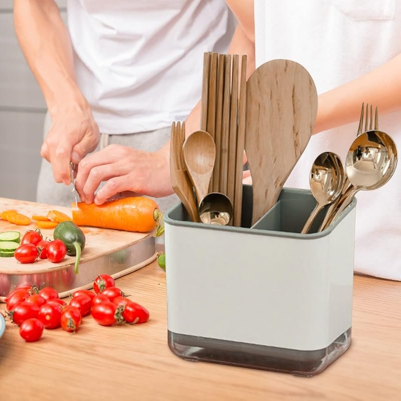 Grey Utensil Holder Cutlery Drainer Sink Caddy, Chopsticks Spoon Fork