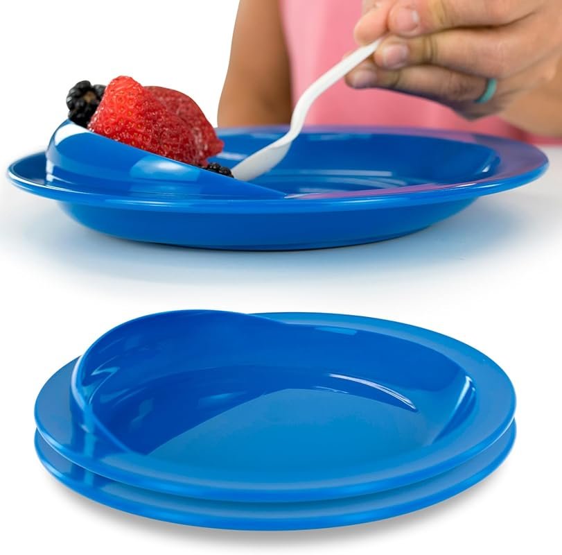 Vive Spill-Proof Scoop Plate 9 Inch 2-Pack with Raised Wall and Non-Sk