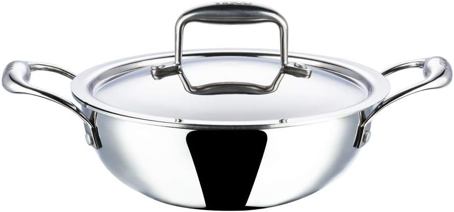 Vinod Platinum Triply Stainless Steel Extra Deep Kadai 18cm with Lid –