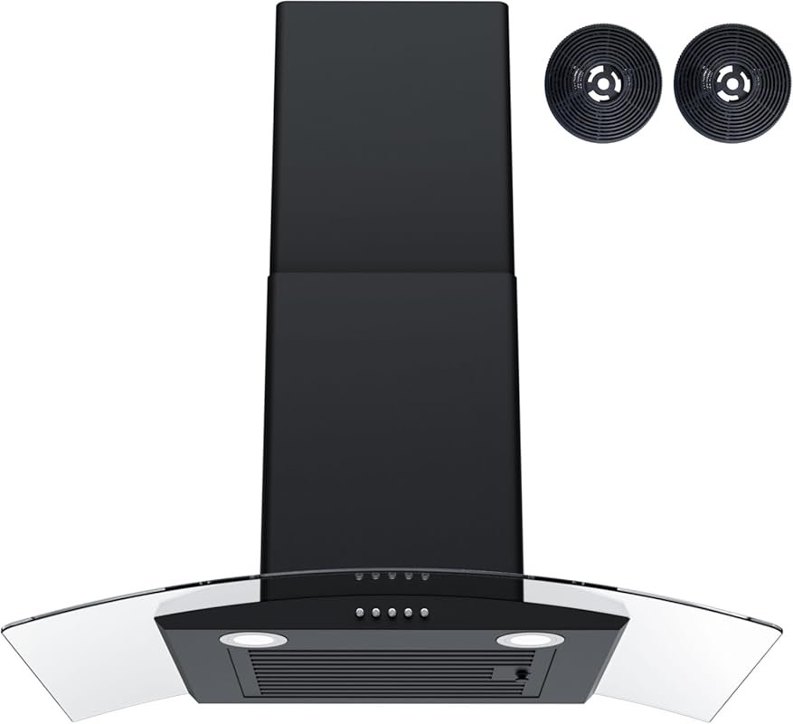 FIREGAS 30-Inch Wall Mount Range Hood, 3-Speed Fan, 400 CFM, Tempered 