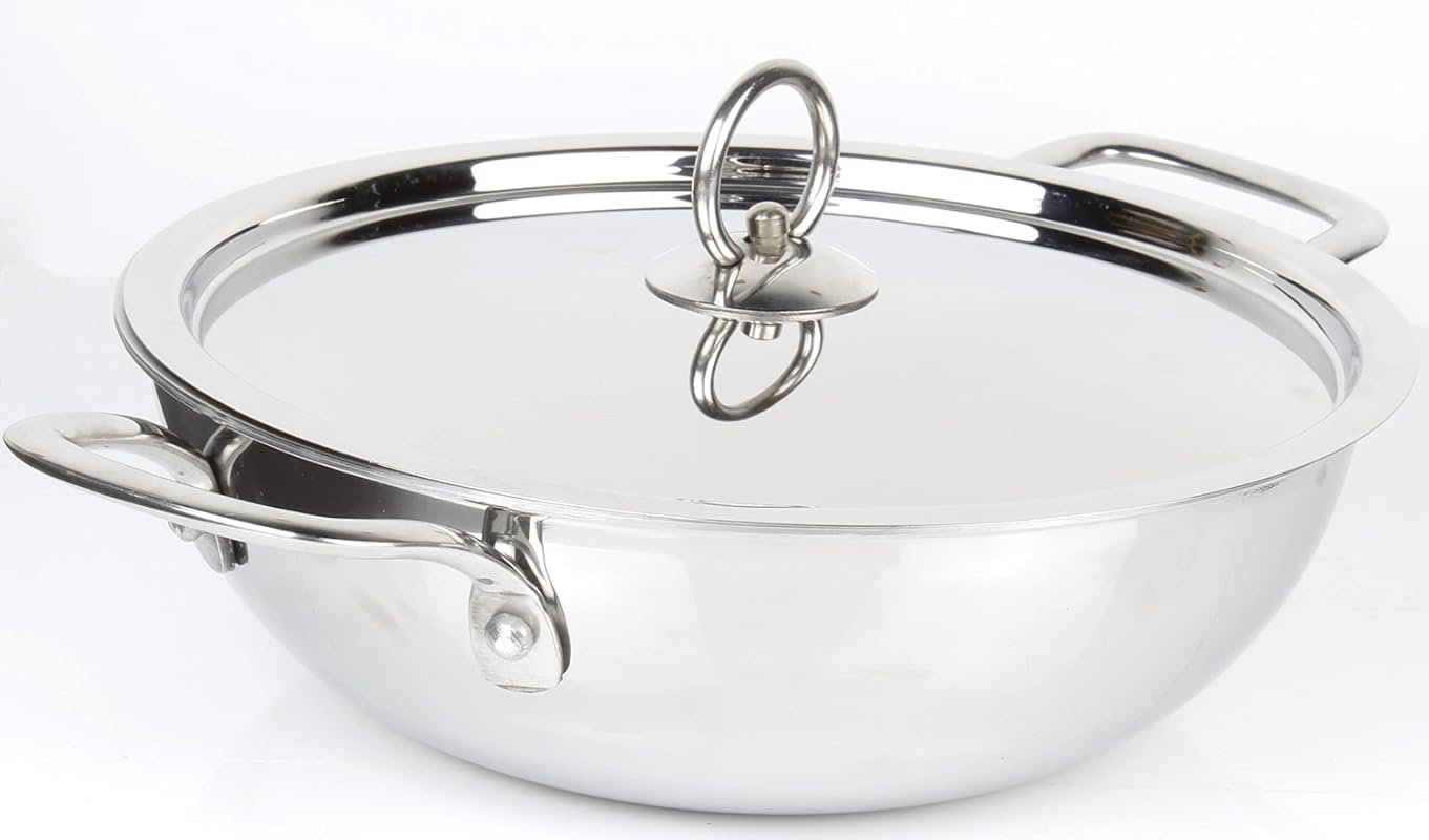 Triply 24cm Stainless Steel Kadai with Steel Lid - 2.5L Multipurpose E