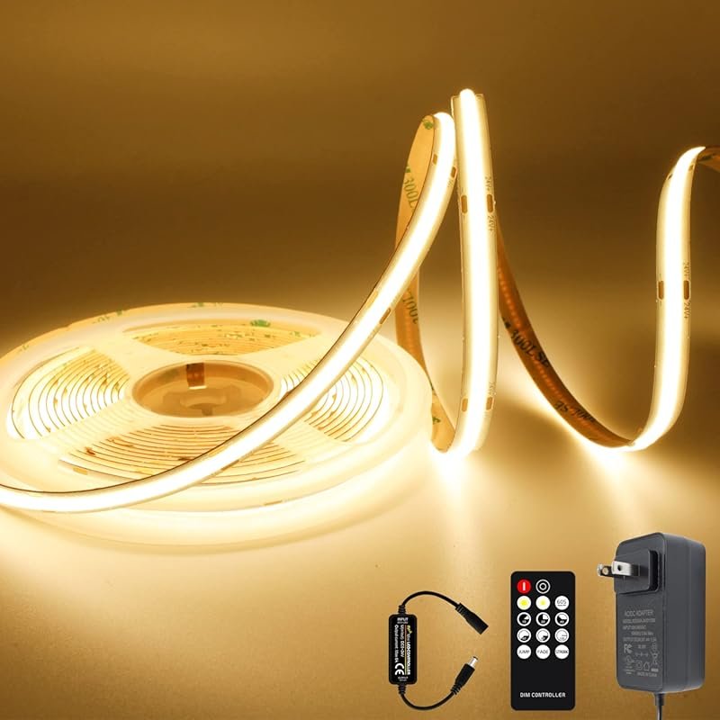AXMOTUT COB LED Strip Light 3000K Dimmable, 2400 LEDs with RF Remote &