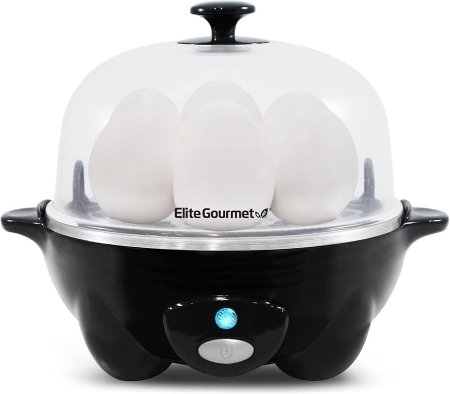 Elite Gourmet EGC-007B# Rapid Egg Cooker – 7 Easy-Peel Eggs, Hard/Medi