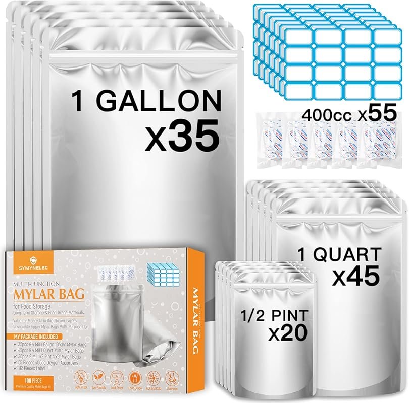 100 Pack 11.8 Mil Thick Mylar Bags with 400cc Oxygen Absorbers - 10x14