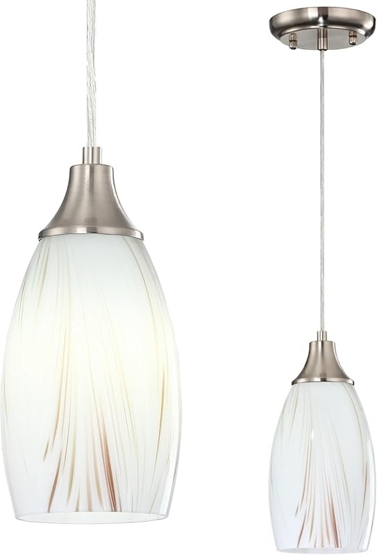 Mini Milk Glass Pendant Lights Brushed Nickel - Art Glass Adjustable C