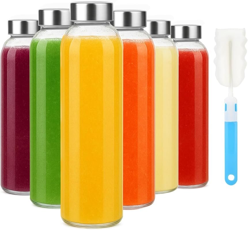 Sursip 18oz Glass Water Bottles with Stainless Steel Lid - 6-Pack Reus