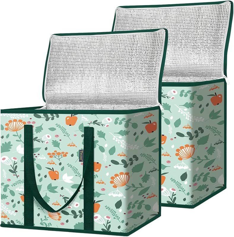 BALEINE 2Pk Insulated Reusable Grocery Bags - Collapsible Cooler Bag,