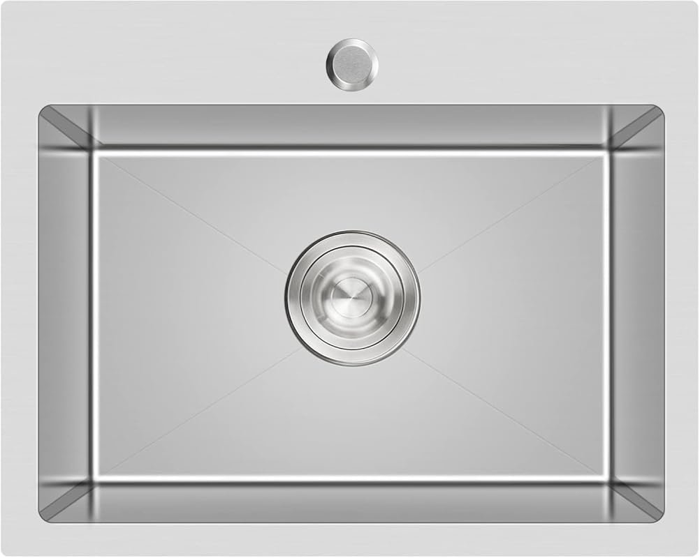 24 Inch Drop-In 18 Gauge Stainless Steel Single Bowl Single Hole Topmo