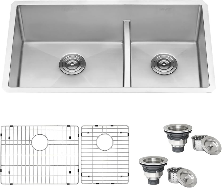 Ruvati 30-Inch Low-Divide Undermount Double Bowl Kitchen Sink, 60/40 1