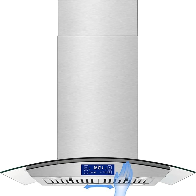 JOEAONZ 30 Inch Island Range Hood 700 CFM Gesture & Touch Control Ceil