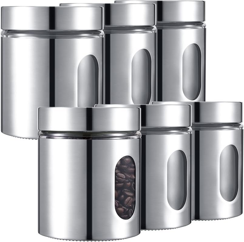 Mimorou 6-Pack Stainless Steel Kitchen Canisters Set with Glass Window