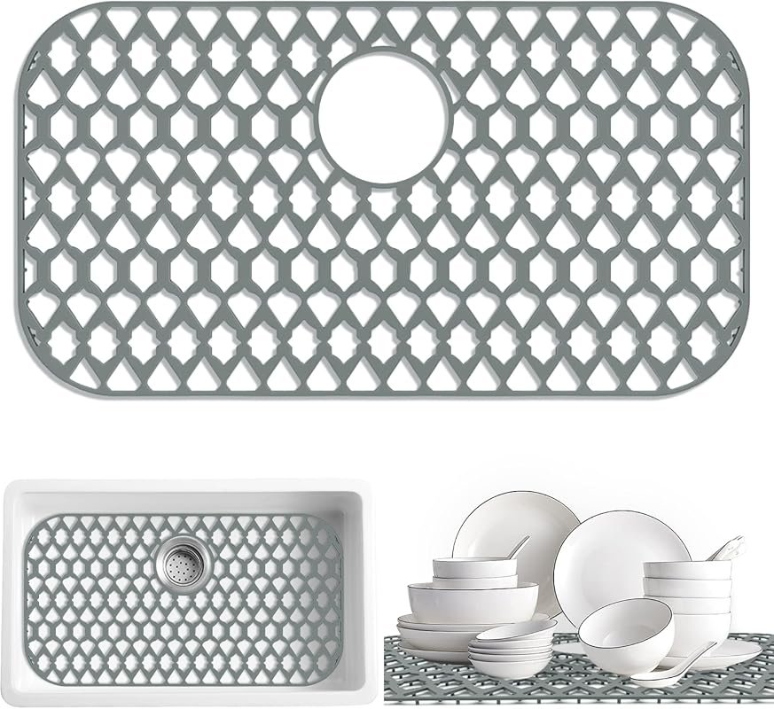 SAMSIER Silicone Sink Protector Mat 26x14 Inch Rear Drain Non-Slip Heat Resistant for Kitchen Sink Bottom