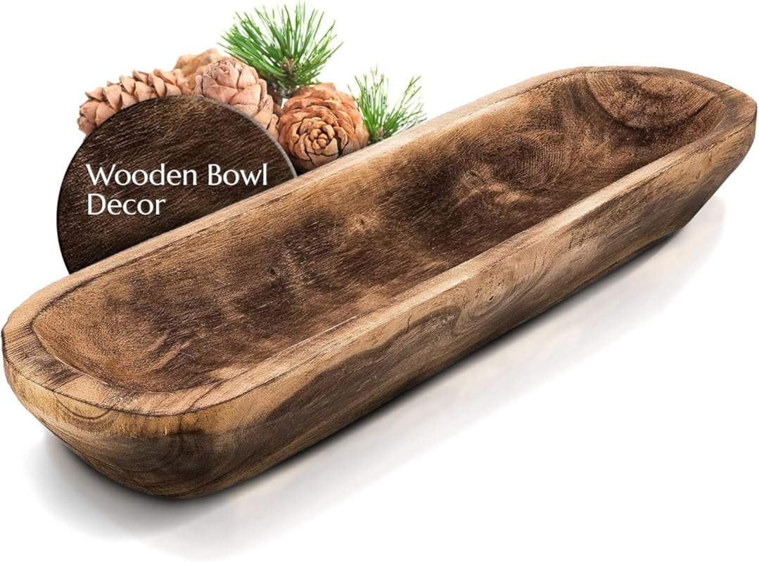 FANDOS 17.75-Inch Wooden Dough Bowl - Hand Carved Paulownia, Large Rus