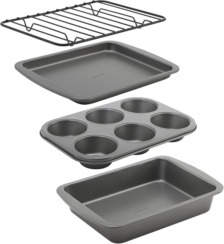 GoodCook 4-Piece Nonstick Steel Toaster Oven Set with Sheet Pan, Rack,