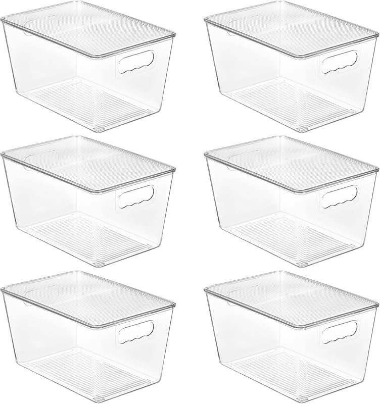 Vtopmart 6 Pack Clear Stackable Storage Bins with Lids, Large Plastic